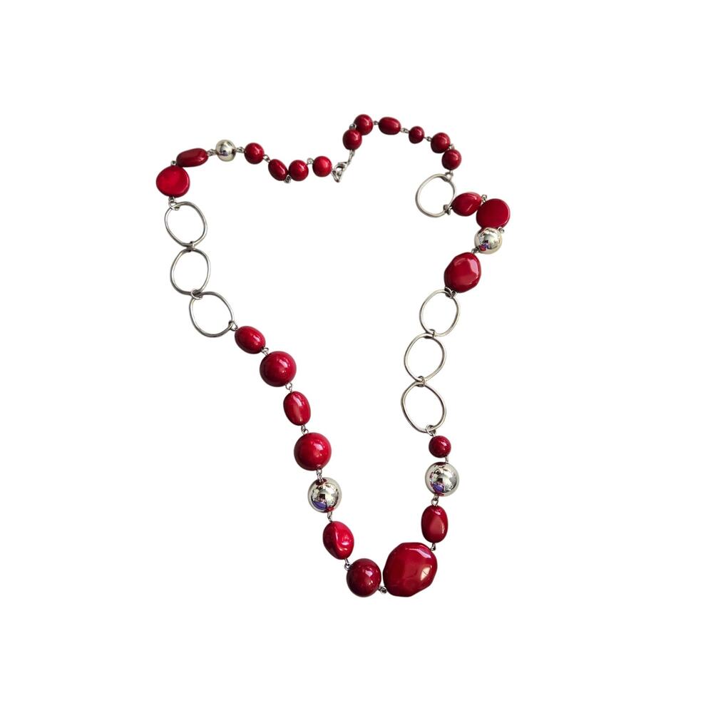 Vintage Mixit Chunky Necklace Red and Silver